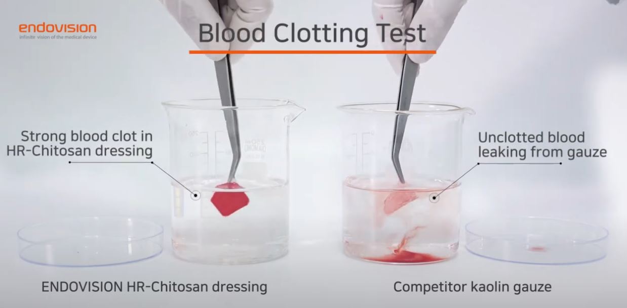 NEXOSEAL & 카올린 거즈 혈액 응고 성능 비교..